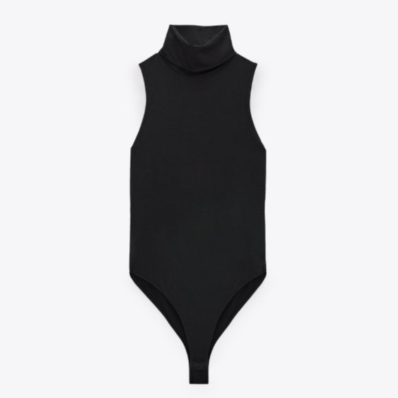 ZARA BLACK STRETCH SPANDEX TURTLENECK BODYSUIT - Picture 1 of 4